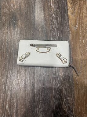 Balenciaga White Zip Wallet with Gold Hardware Accents